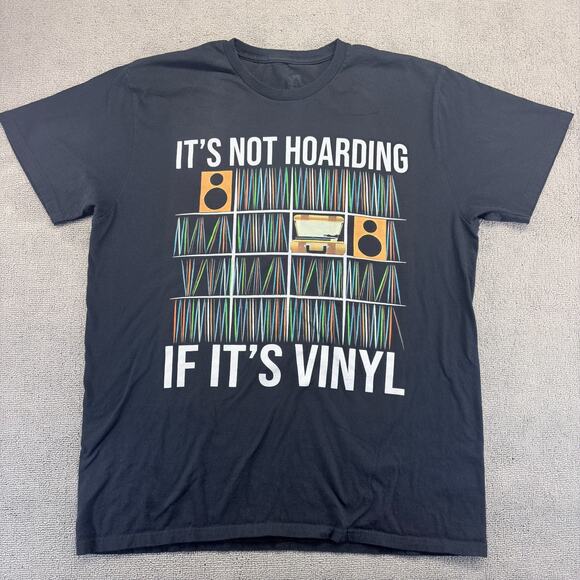 "It's Not Hoarding If It's Vinyl" T-Shirt Men XL Black Cotton Short Sleeve Music - Picture 1 of 6
